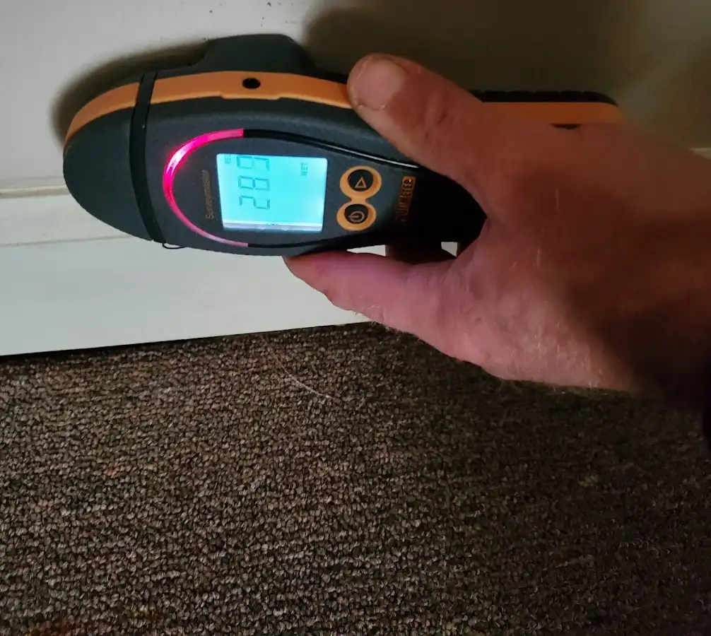 Moisture detection at baseboard during Burst Pipe Cleanup in Cumberland
